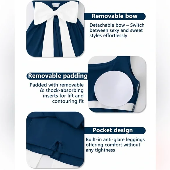 navy blue athletic dress with a large white removable bow size L - Picture 13 of 13